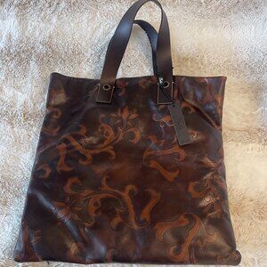 Falor Firenze Made In Italy Genuine Leather Tote | Embossed Floral Design NWT